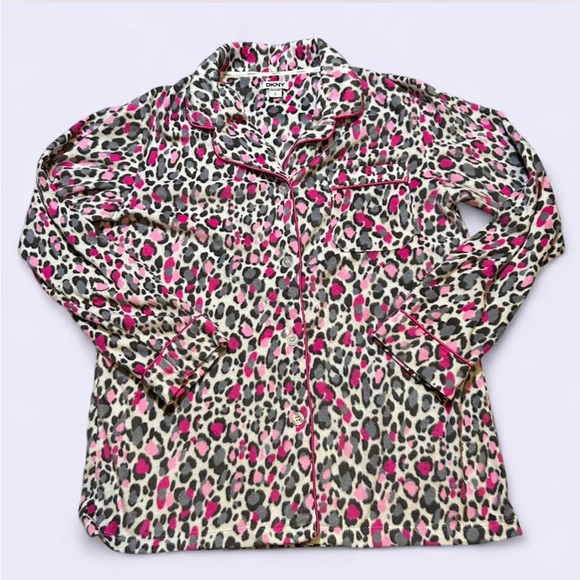 DKNY pink leopard print pj long sleeve top - Picture 1 of 7